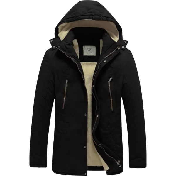 WenVen Mens Winter Warm Military Jacket Sherpa Lined Parka Coat with HoodBlack