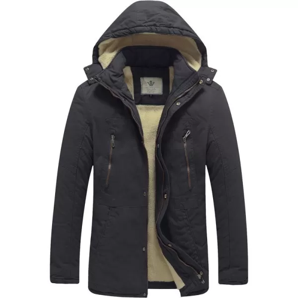 WenVen Mens Winter Warm Military Jacket Sherpa Lined Parka Coat with HoodGrey