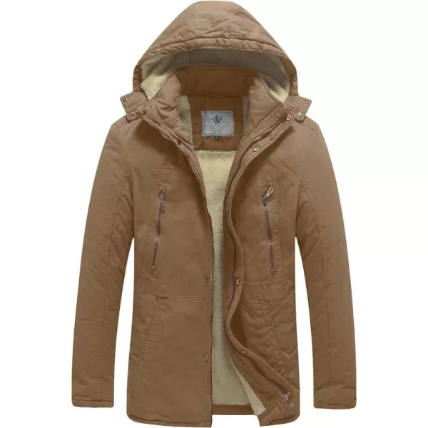 WenVen Mens Winter Warm Military Jacket Sherpa Lined Parka Coat with HoodKhaki