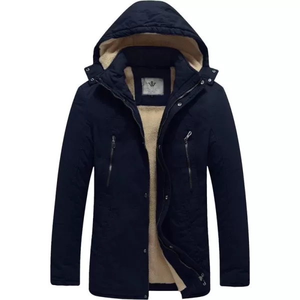 WenVen Mens Winter Warm Military Jacket Sherpa Lined Parka Coat with HoodNavy