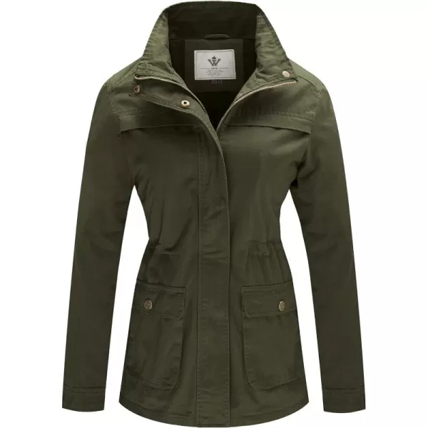 WenVen Womens Casual Military Jacket Cotton Stand Collar Utility Anorak CoatArmy Green