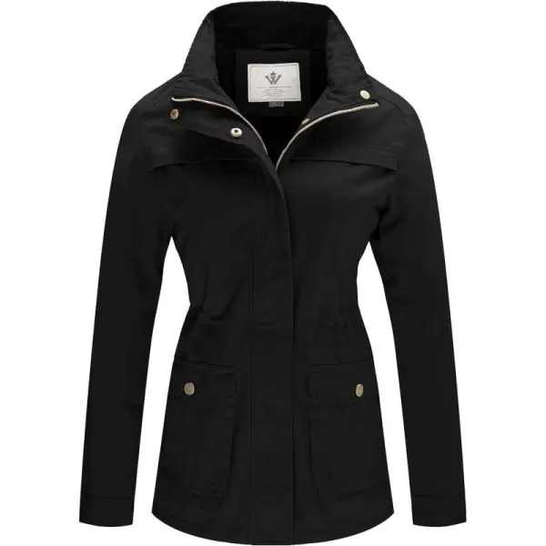 WenVen Womens Casual Military Jacket Cotton Stand Collar Utility Anorak CoatBlack