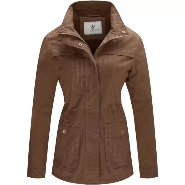 WenVen Womens Casual Military Jacket Cotton Stand Collar Utility Anorak CoatCoffee