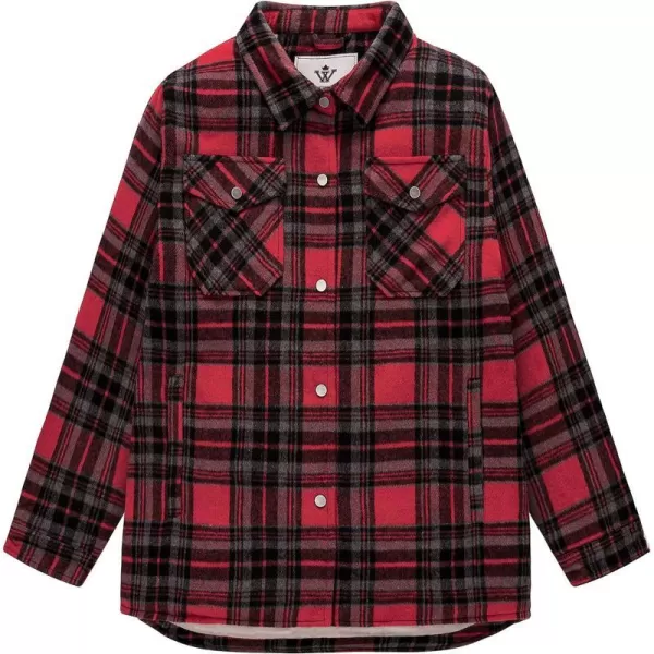 WenVen Womens Casual Plaid Flannel Shirt Jacket Warm Thicken OuterwearRed