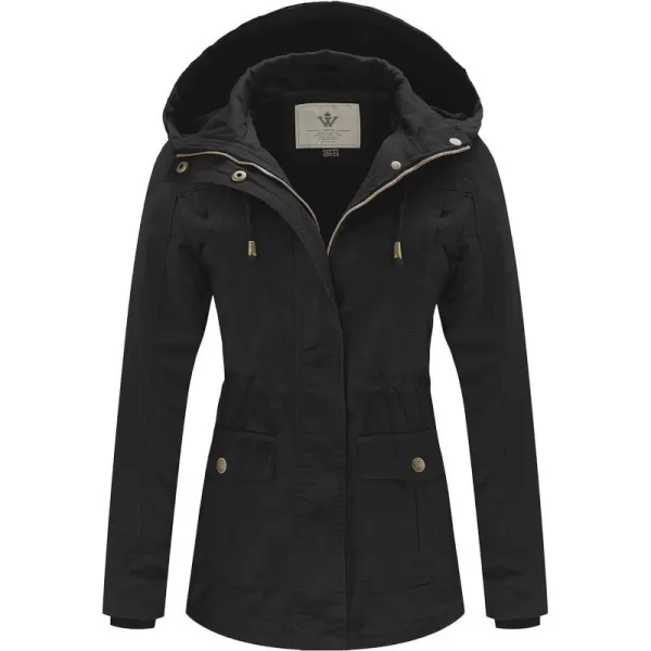 WenVen Womens Cotton Military Jacket Lightweight Casual Anorak Coat with HoodBlack