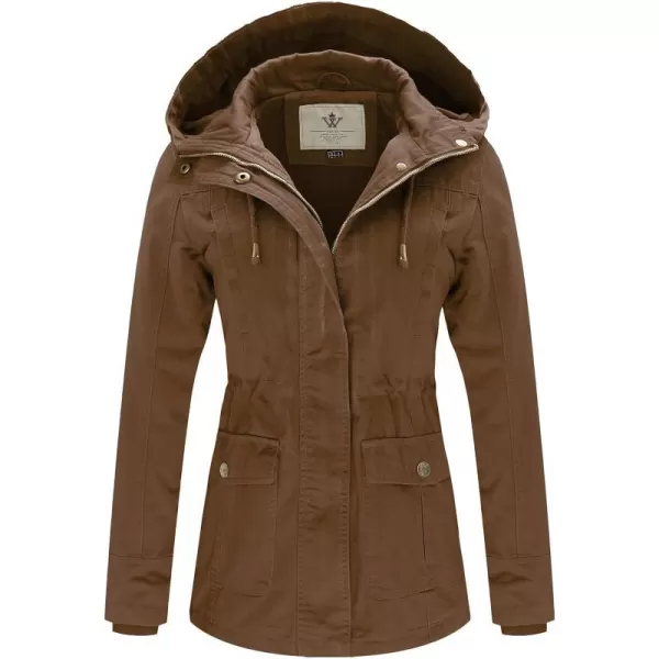 WenVen Womens Cotton Military Jacket Lightweight Casual Anorak Coat with HoodCoffee