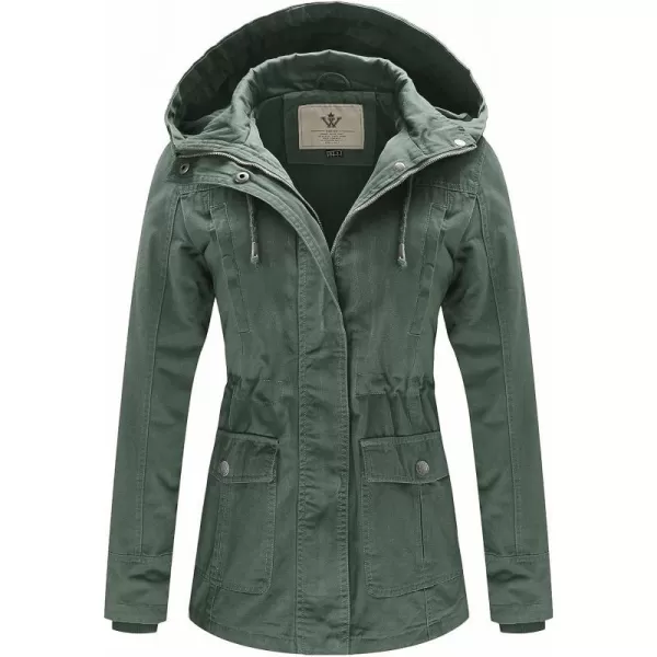 WenVen Womens Cotton Military Jacket Lightweight Casual Anorak Coat with HoodGreen