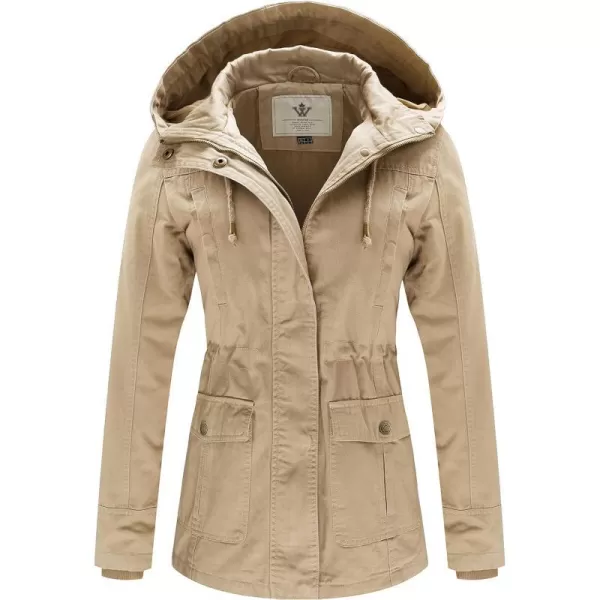 WenVen Womens Cotton Military Jacket Lightweight Casual Anorak Coat with HoodKhaki