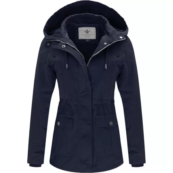 WenVen Womens Cotton Military Jacket Lightweight Casual Anorak Coat with HoodNavy