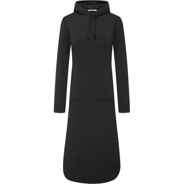 WenVen Womens Long Hoodie Dress Thicken Fleece Lined Pullover SweatshirtDark Black