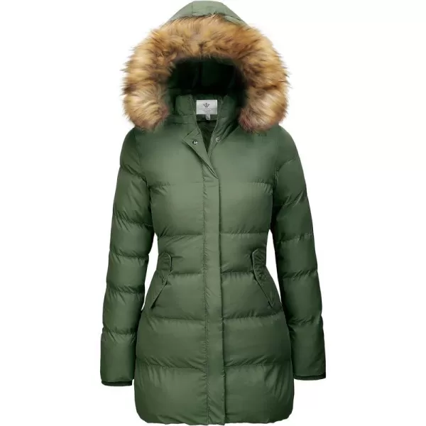 WenVen Womens Winter Thicken Puffer Coat Warm Jacket with Faux Fur Removable HoodArmy Green