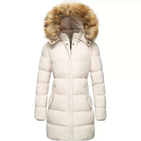 WenVen Womens Winter Thicken Puffer Coat Warm Jacket with Faux Fur Removable HoodBeige