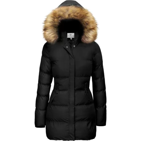 WenVen Womens Winter Thicken Puffer Coat Warm Jacket with Faux Fur Removable HoodBlack