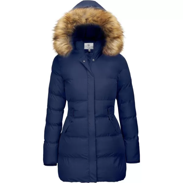 WenVen Womens Winter Thicken Puffer Coat Warm Jacket with Faux Fur Removable HoodBlue