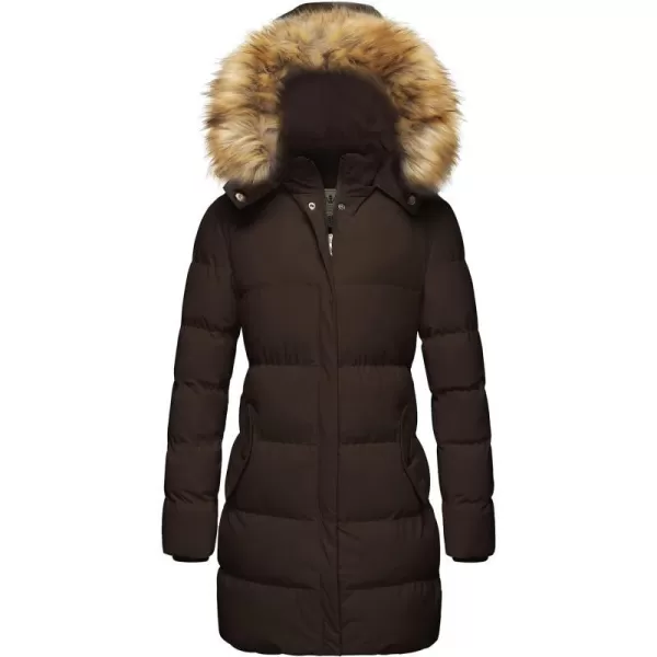 WenVen Womens Winter Thicken Puffer Coat Warm Jacket with Faux Fur Removable HoodCoffee
