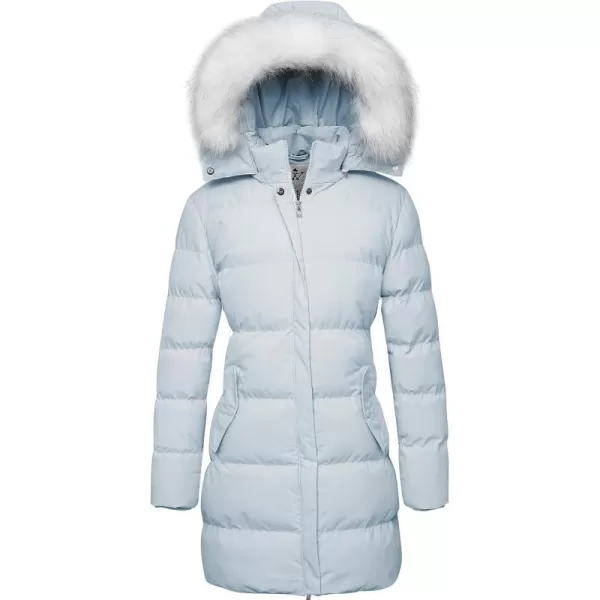 WenVen Womens Winter Thicken Puffer Coat Warm Jacket with Faux Fur Removable HoodLight Blue