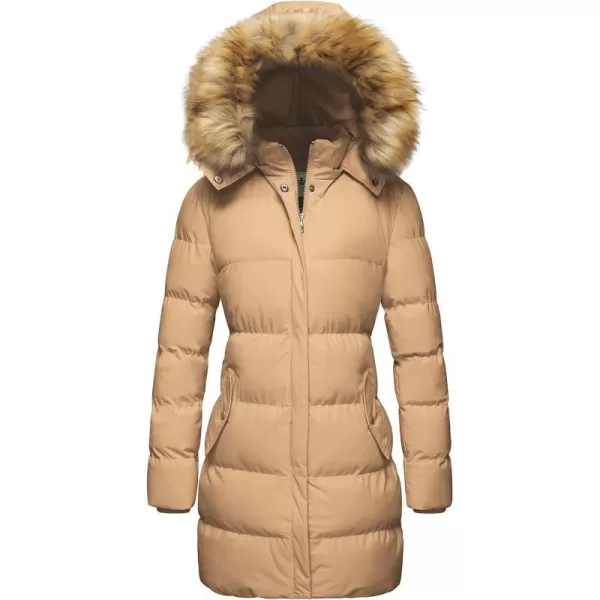 WenVen Womens Winter Thicken Puffer Coat Warm Jacket with Faux Fur Removable HoodLight Tan