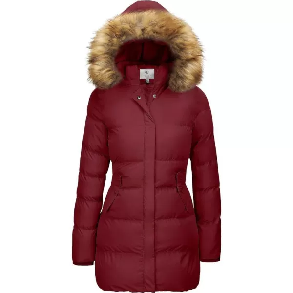WenVen Womens Winter Thicken Puffer Coat Warm Jacket with Faux Fur Removable HoodRed