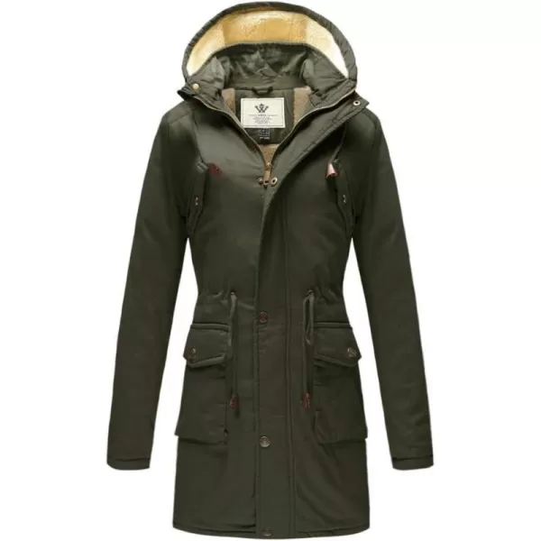 WenVen Womens Winter Warm Jacket Sherpa Lining Casual Cotton Coat Slim Fit JacketArmy Green