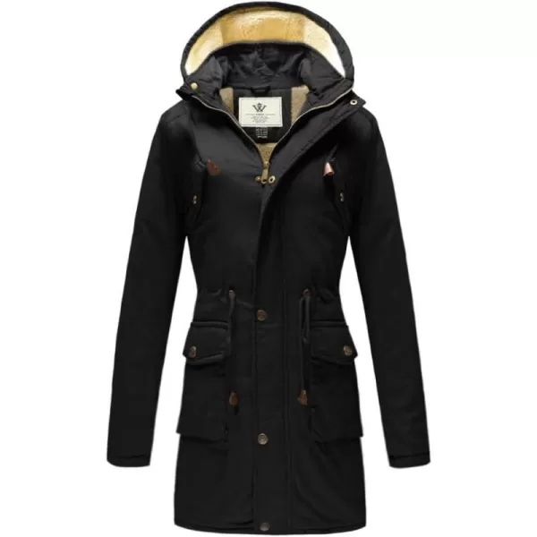 WenVen Womens Winter Warm Jacket Sherpa Lining Casual Cotton Coat Slim Fit JacketBlack