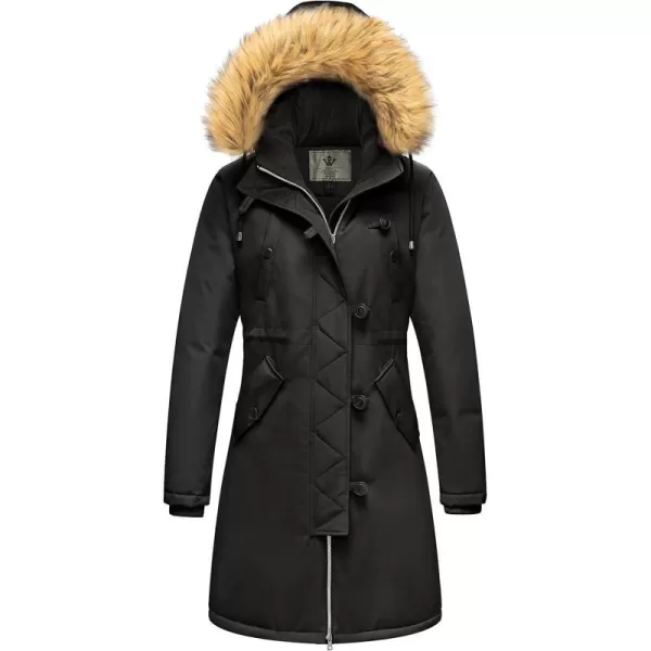 WenVen Womens Winter Waterproof Thicken Puffer Jacket Parka Coat with Fur HoodBlack