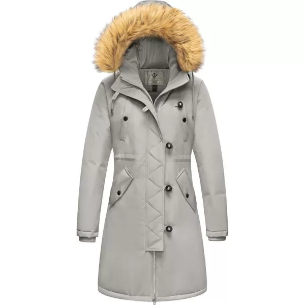 WenVen Womens Winter Waterproof Thicken Puffer Jacket Parka Coat with Fur HoodLight Grey