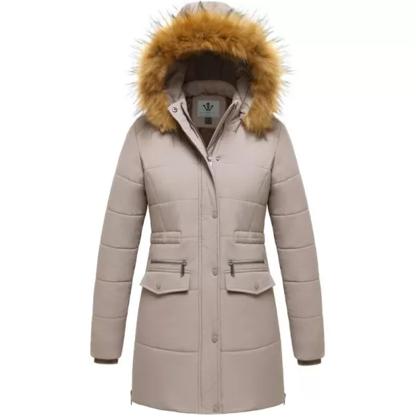 WenVen Womens Winter Waterproof Thickened Puffer Parka Coat with Fur HoodCamel