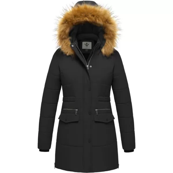 WenVen Womens Winter Waterproof Thickened Puffer Parka Coat with Fur HoodDark Black