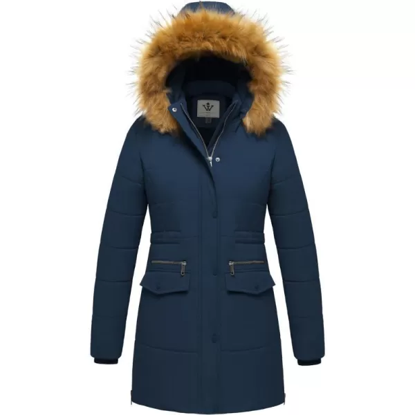 WenVen Womens Winter Waterproof Thickened Puffer Parka Coat with Fur HoodDark Blue