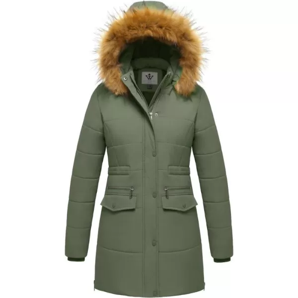 WenVen Womens Winter Waterproof Thickened Puffer Parka Coat with Fur HoodGreen