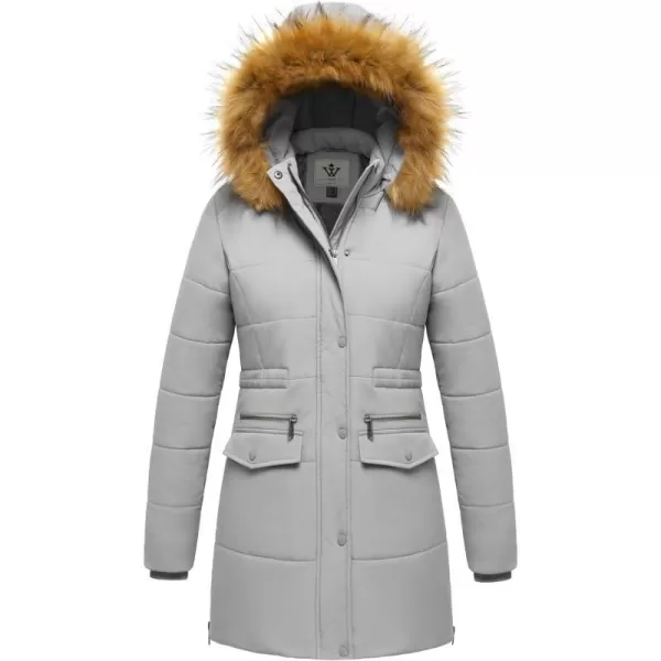 WenVen Womens Winter Waterproof Thickened Puffer Parka Coat with Fur HoodLight Grey