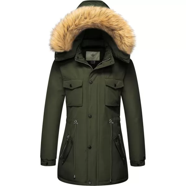 WenVen Womens Winter Waterproof Warm Parka Jacket with Detachable Fur HoodArmy Green