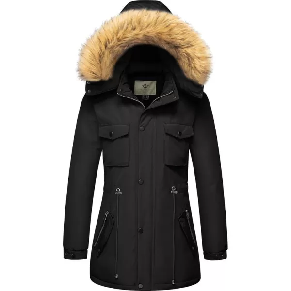 WenVen Womens Winter Waterproof Warm Parka Jacket with Detachable Fur HoodBlack