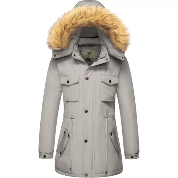 WenVen Womens Winter Waterproof Warm Parka Jacket with Detachable Fur HoodLight Grey