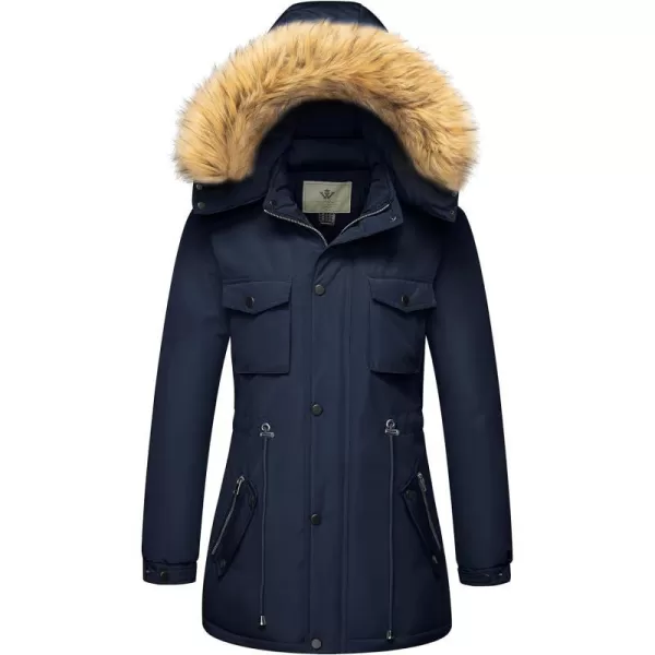 WenVen Womens Winter Waterproof Warm Parka Jacket with Detachable Fur HoodNavy