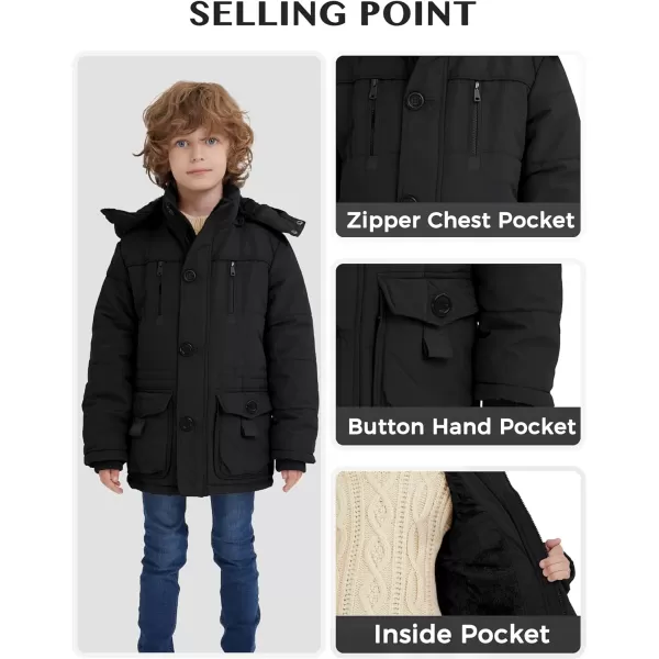 WenVen Boy Winter Warm Padded Puffer Coat Thicken Windproof Hooded Parka JacketBlack