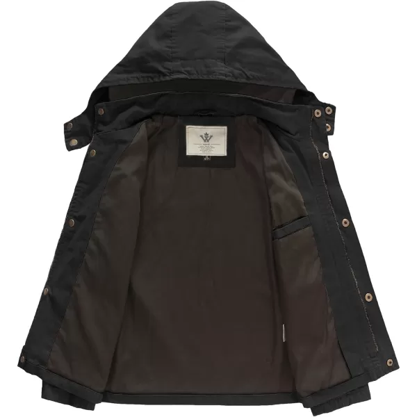 WenVen Boys Lightweight Spring Cotton Canvas Military Jacket with HoodBblack