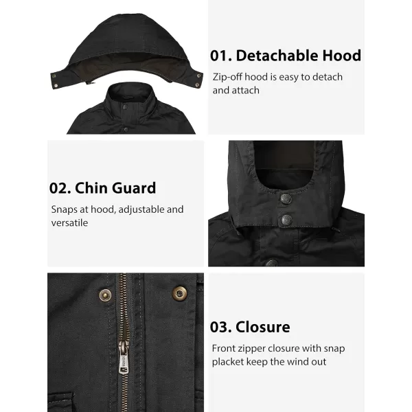 WenVen Boys Lightweight Spring Cotton Canvas Military Jacket with HoodBblack