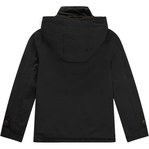 WenVen Boys Lightweight Spring Cotton Canvas Military Jacket with HoodBblack