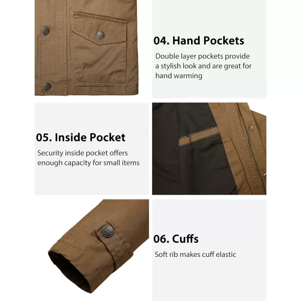 WenVen Boys Lightweight Spring Cotton Canvas Military Jacket with HoodBbrown
