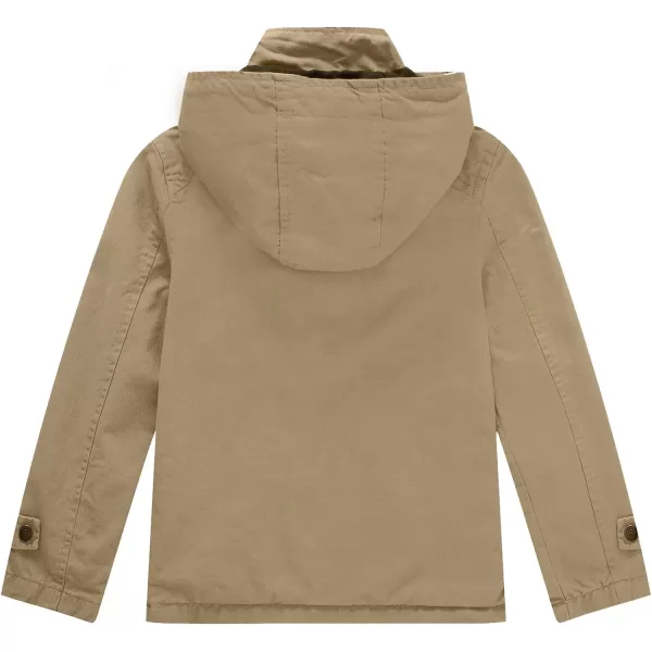 WenVen Boys Lightweight Spring Cotton Canvas Military Jacket with HoodBkhaki