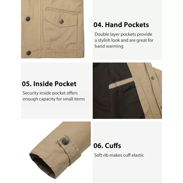 WenVen Boys Lightweight Spring Cotton Canvas Military Jacket with HoodBkhaki