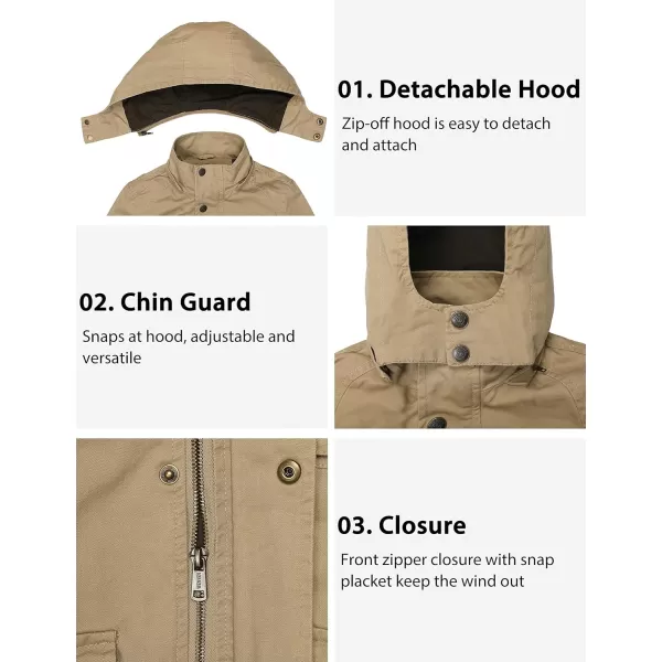 WenVen Boys Lightweight Spring Cotton Canvas Military Jacket with HoodBkhaki