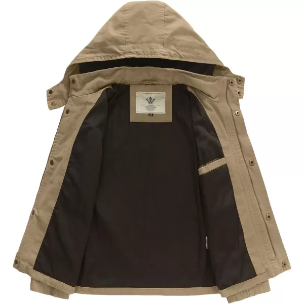 WenVen Boys Lightweight Spring Cotton Canvas Military Jacket with HoodBkhaki
