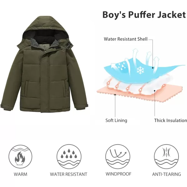 WenVen Boys Winter Fleece Jacket Water Resistant Puffer Coat with HoodArmy Green