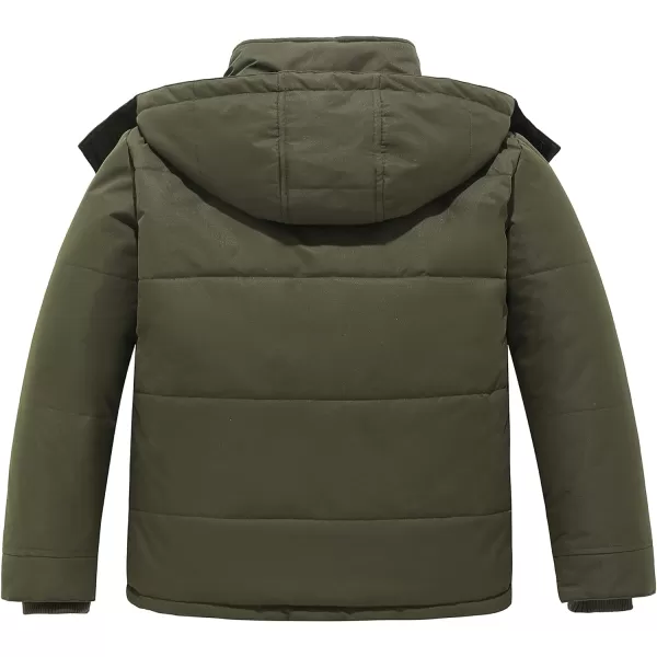WenVen Boys Winter Fleece Jacket Water Resistant Puffer Coat with HoodArmy Green
