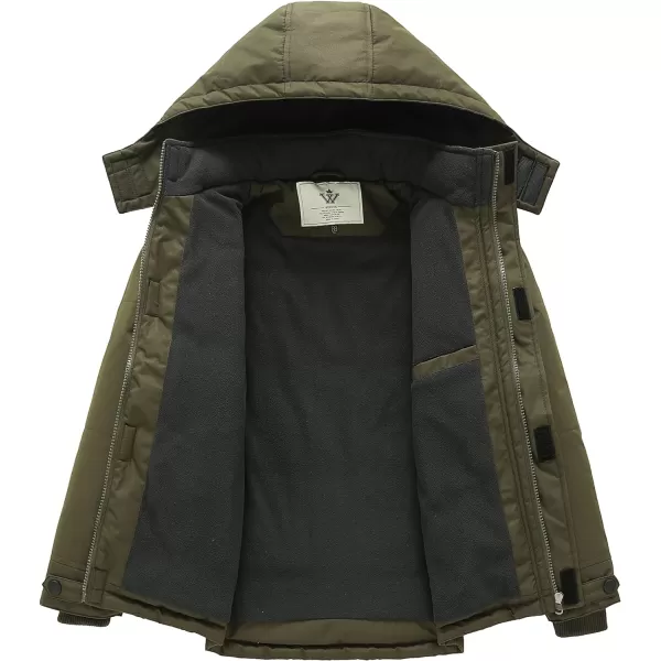 WenVen Boys Winter Fleece Jacket Water Resistant Puffer Coat with HoodArmy Green