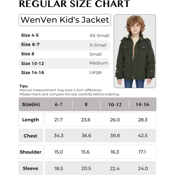 WenVen Boys Winter Sherpa Jacket Heavy Twill Cotton Military Coat with HoodArmy Green
