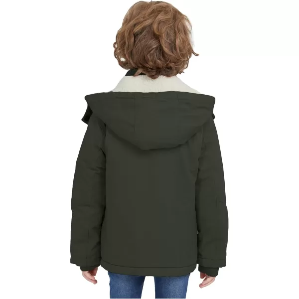 WenVen Boys Winter Sherpa Jacket Heavy Twill Cotton Military Coat with HoodArmy Green
