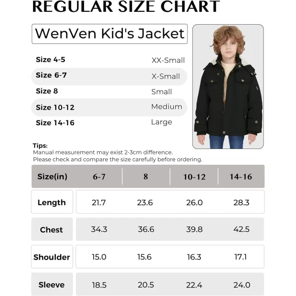 WenVen Boys Winter Sherpa Jacket Heavy Twill Cotton Military Coat with HoodBlack